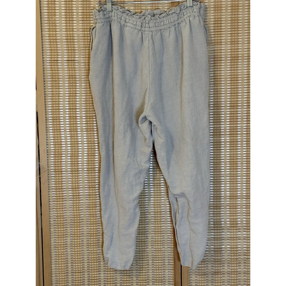 H&M Womens XL Pants Tan Linen Blend Beach Resort Vacation Casual Coastal